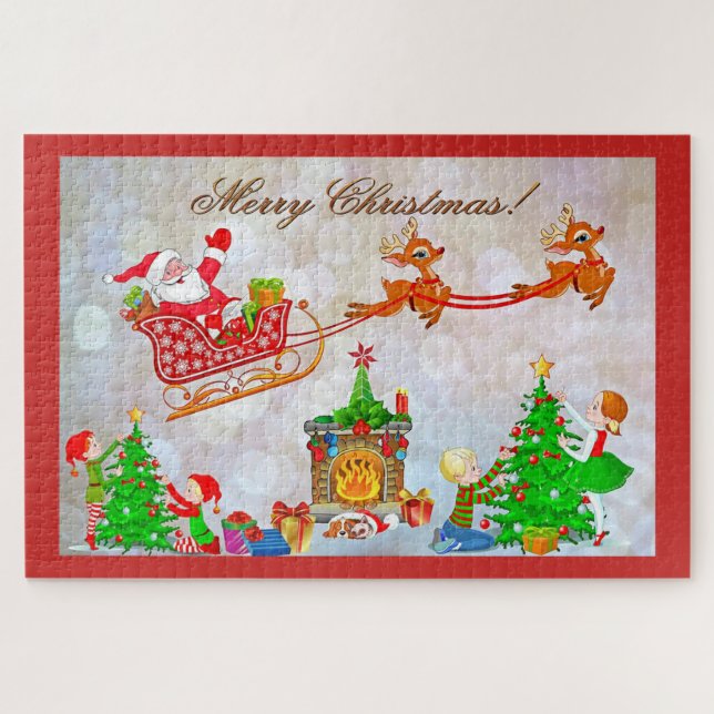 Puzzle Feliz Navidad Santa y Sleigh (Horizontal)