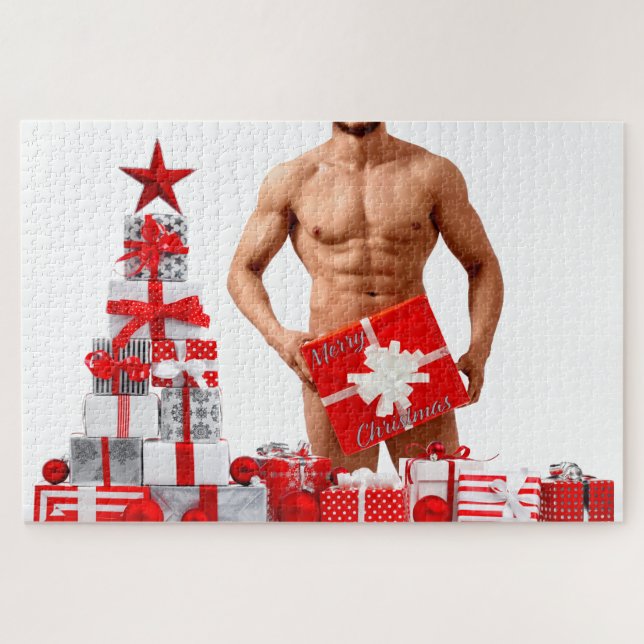 Puzzle Feliz Navidad SlipperyJoe regalo rojo blanco plata (Horizontal)