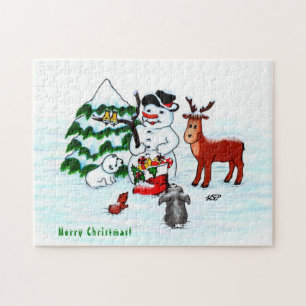 Puzzle ¡Feliz Navidad! Snowman con sus amigos
