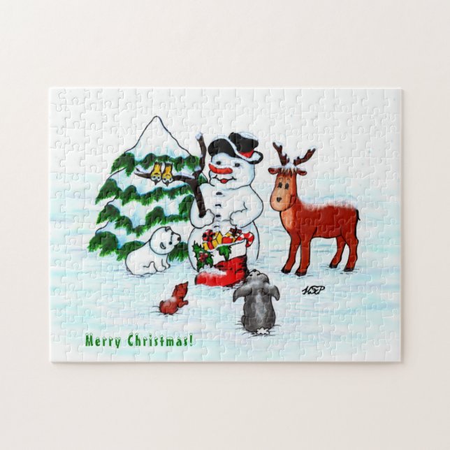 Puzzle ¡Feliz Navidad! Snowman con sus amigos (Horizontal)
