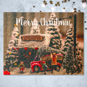 Puzzle Feliz Navidad Tienda de Árbol Vintage Camión Rojo