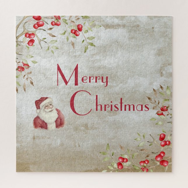Puzzle "Feliz Navidad" Tipografía acuarela Santa (Vertical)