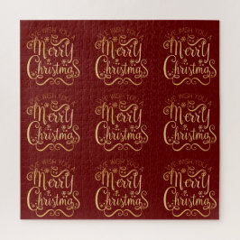 Puzzle Feliz Navidad Tipografía de oro Red Elegant
