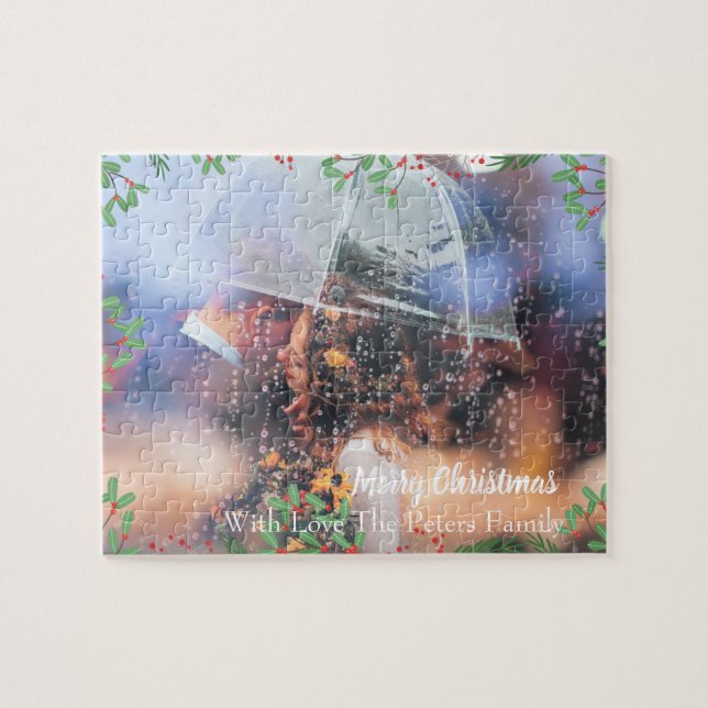 Puzzle Feliz Navidad, tu foto y nombre de la familia (Horizontal)