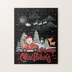 Puzzle Feliz Navidad Vintage Red Santa Camión Regalos