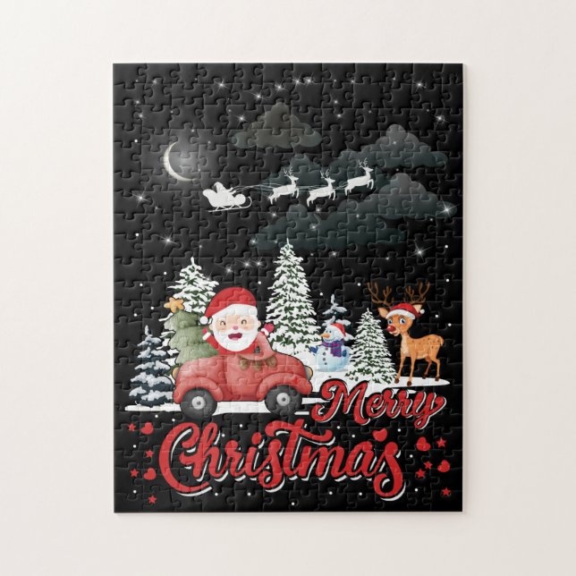 Puzzle Feliz Navidad Vintage Red Santa Camión Regalos (Vertical)