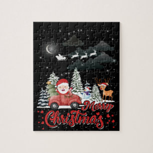 Puzzle Feliz Navidad Vintage Red Santa Camión Regalos