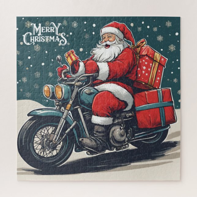 Puzzle Feliz Navidad Vintage Santa en motocicleta (Vertical)