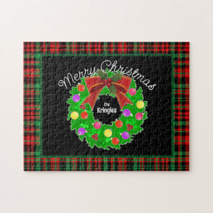 Puzzle Feliz Navidad Wreath personalizada Red Green Plaid