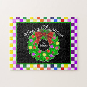 Puzzle Feliz Navidad Wreath personalizado colorido