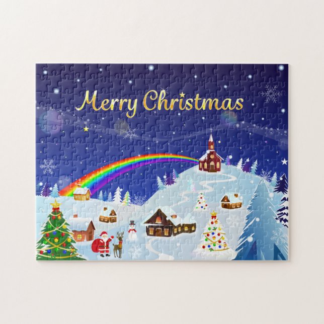 Puzzle Feliz Navidad y arcoiris Santa (Horizontal)