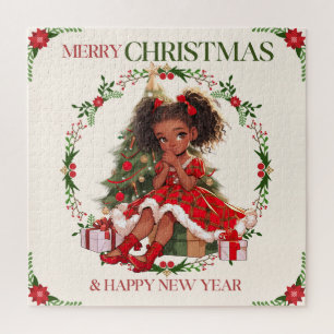 Puzzle Feliz Navidad y Feliz Año Nuevo Chica Negro