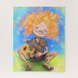 Puzzle Feliz niño soleado rubio con girasoles