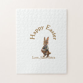 Puzzle Feliz Pascua conejo marrón con huevos amor añadir