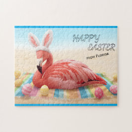 Puzzle Feliz Pascua de Florida Flamingo Bunny en la Playa