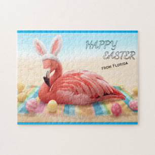 Puzzle Feliz Pascua de Florida Flamingo Bunny en la Playa