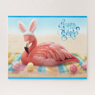 Puzzle Feliz Pascua de Florida Flamingo Bunny en la playa