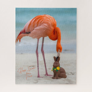 Puzzle Feliz Pascua de Florida Flamingo en la playa