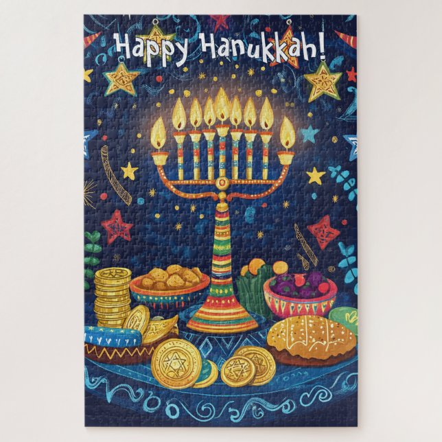 Puzzle Feliz personalizado de Hanukkah (Vertical)
