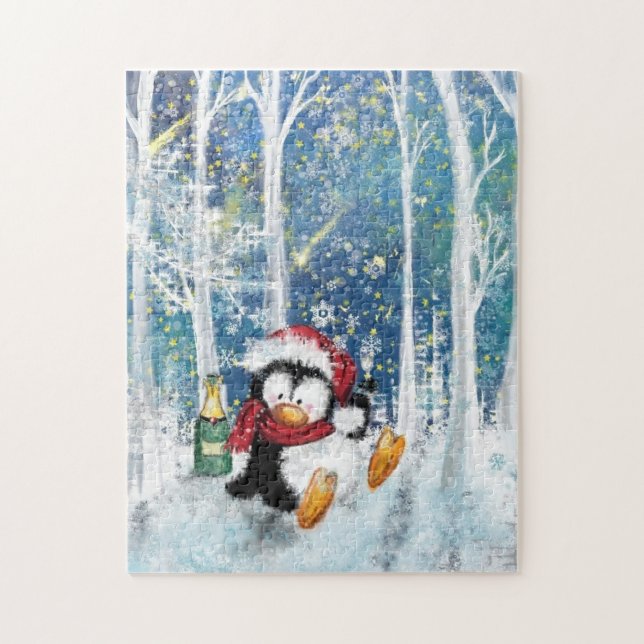 Puzzle Feliz Pingüino - Navidades celebran pintura divert (Vertical)