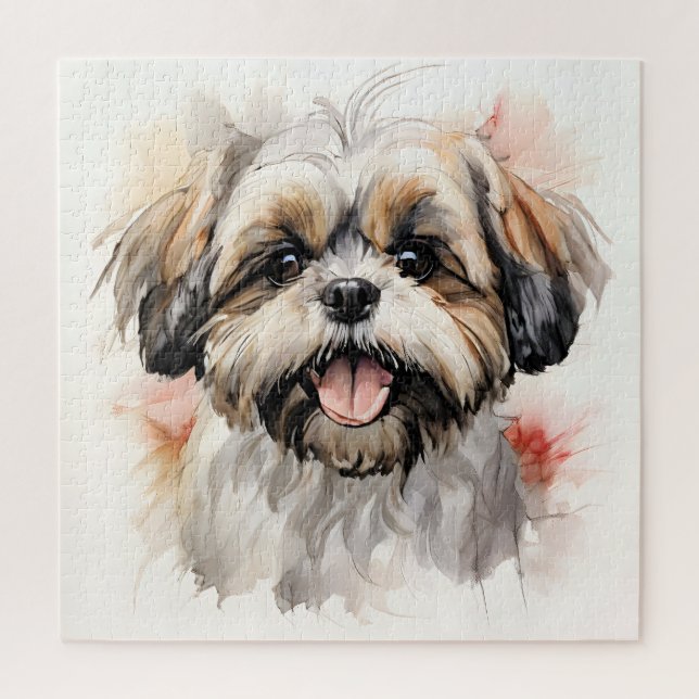Puzzle Feliz retrato de tinta shih-tzu (Vertical)