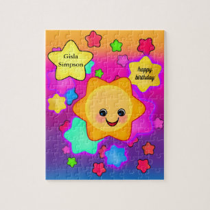 Puzzle Feliz sol pastel arcoiris con estrellas de guijarr