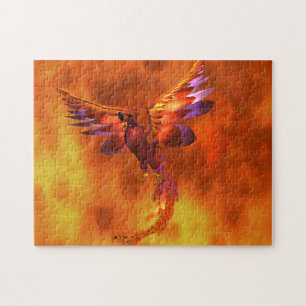 Puzzle Fénix colorida volando sobre un fondo feroz