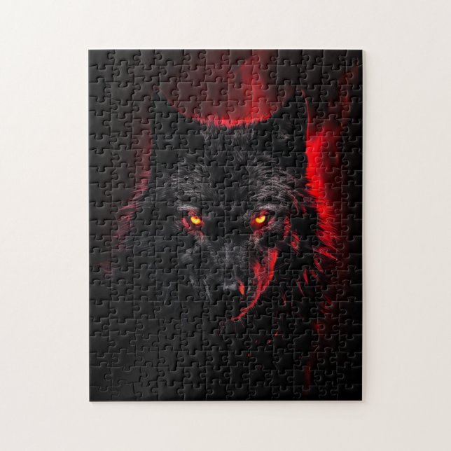 Puzzle Fenrir - Lobo negro con ojos rojos (Vertical)
