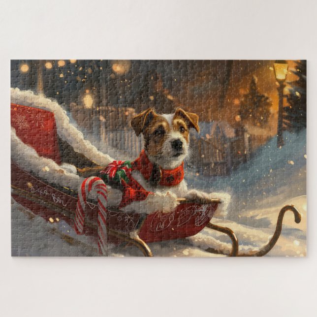 Puzzle Festival de Navidades de Jack Russell Dog (Horizontal)