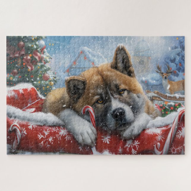 Puzzle Festival de Navidades de Perro Akita (Horizontal)