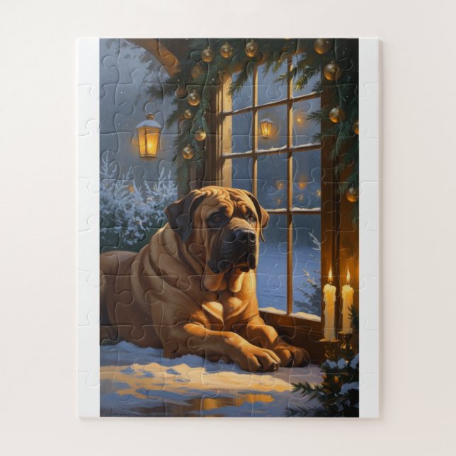 Puzzle Festividad de bullmastiff con Navidades alumbrado  (Vertical)