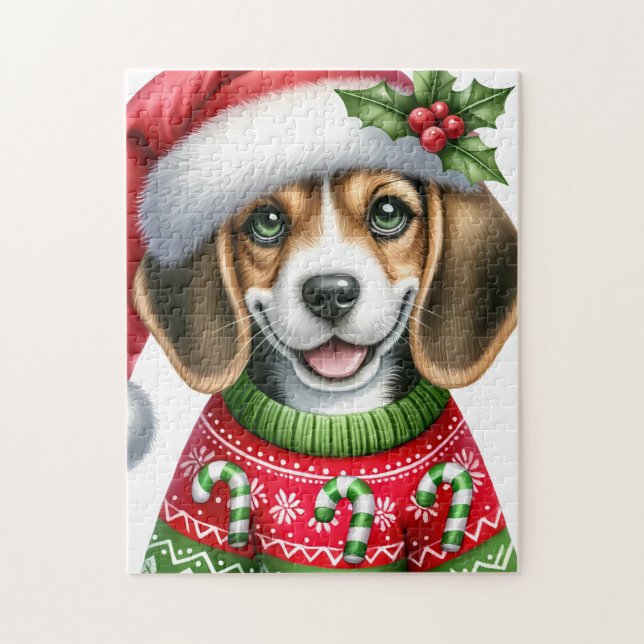 Puzzle Festividad de los Navidades beagle de Santa Dog (Vertical)