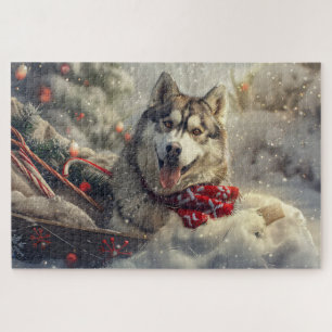 Puzzle Festividad de los Navidades de Husky Dog en Siberi