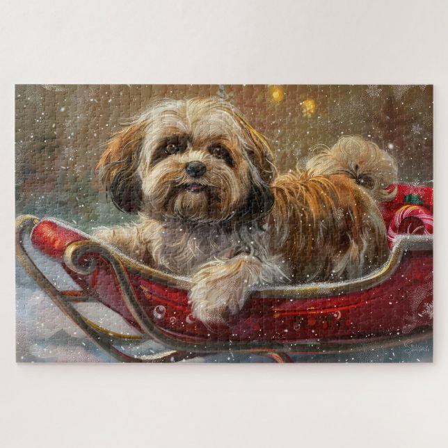 Puzzle Festividad de los Navidades de Perro Apso de Lhasa (Horizontal)
