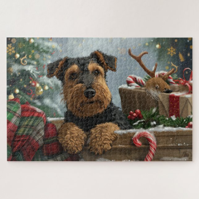 Puzzle Festividad de los Navidades de perro de Airedale (Horizontal)