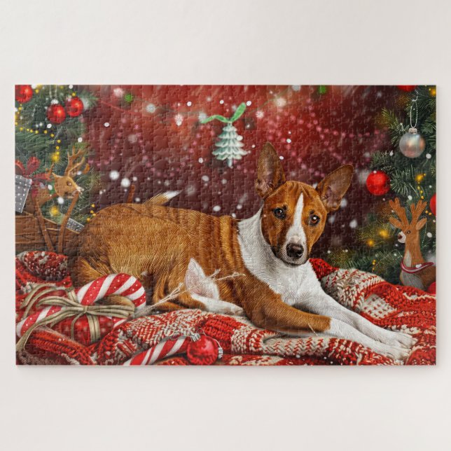 Puzzle Festividad de los Navidades de perro de Basenji (Horizontal)