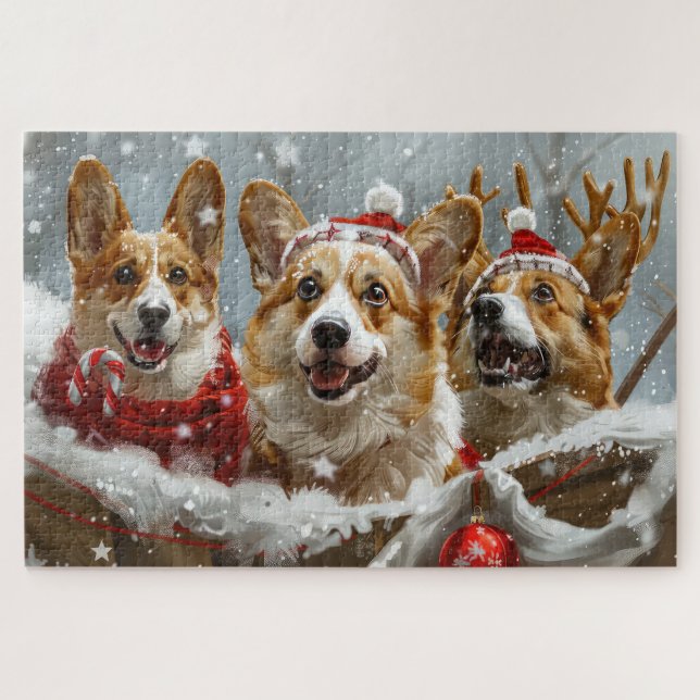 Puzzle Festividad de los Navidades de perro de Corgi (Horizontal)