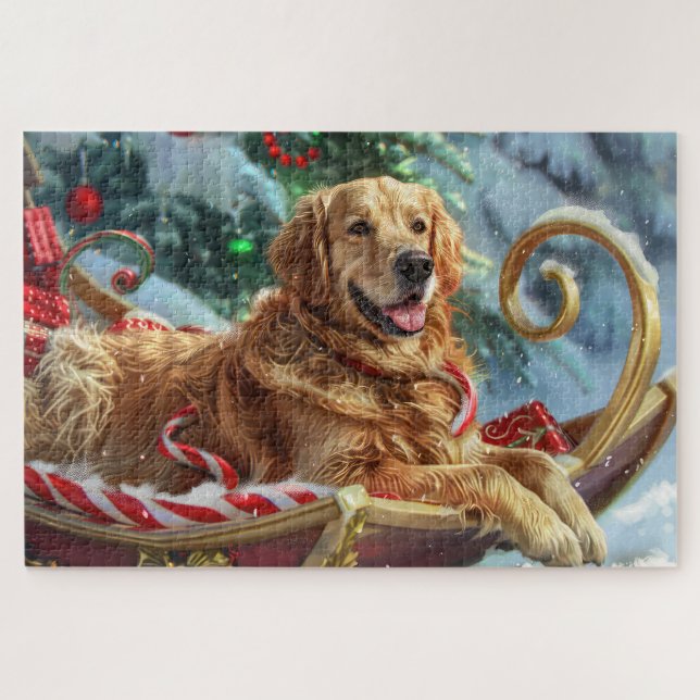 Puzzle Festividad de los Navidades de perro de Golden Ret (Horizontal)