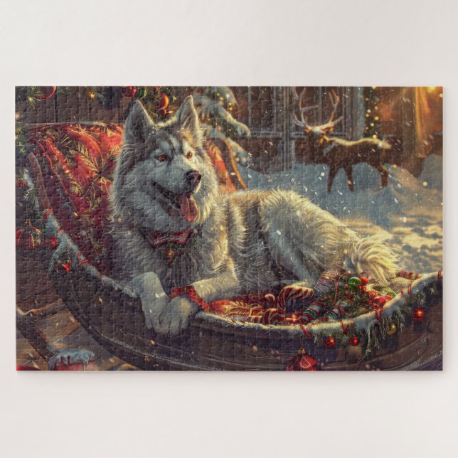 Puzzle Festividad de los Navidades de perro de Laphund (Horizontal)