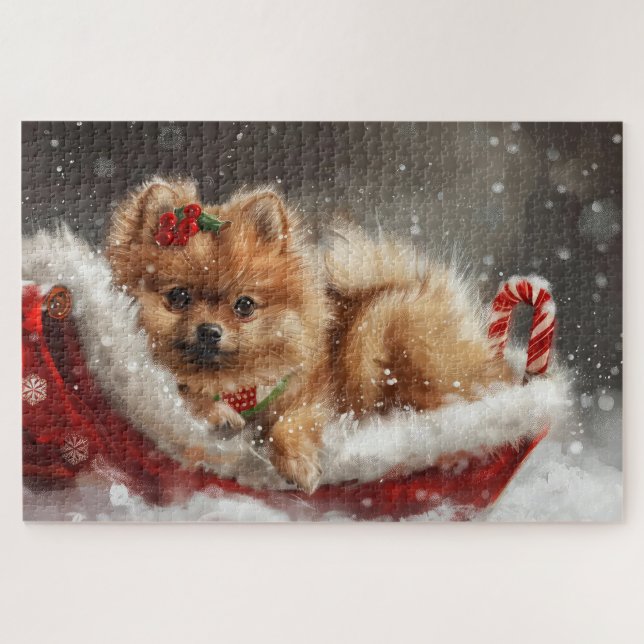Puzzle Festividad de los Navidades de perro de Pomerania (Horizontal)
