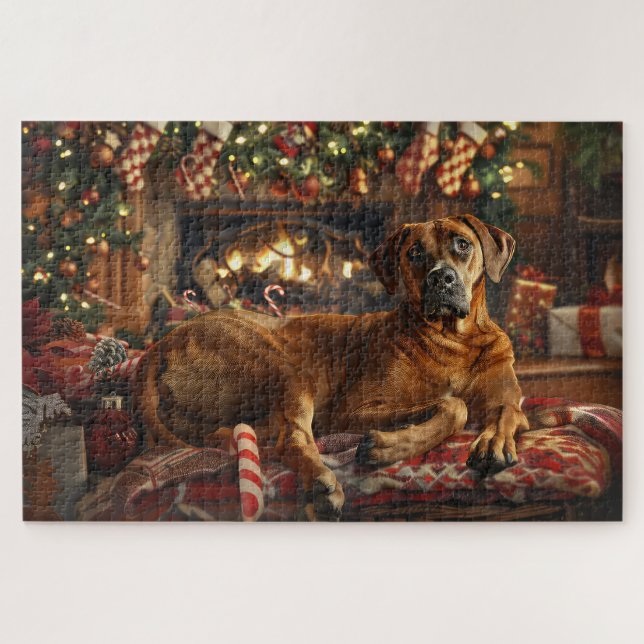 Puzzle Festividad de los Navidades de perro de Ridgeback (Horizontal)