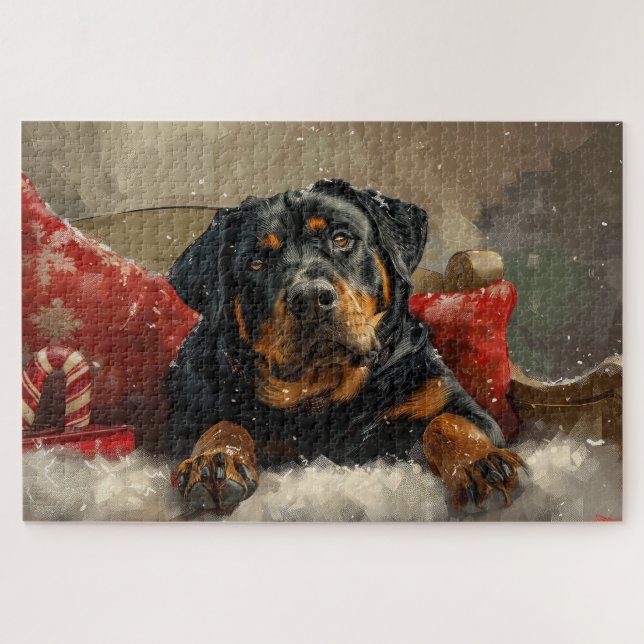 Puzzle Festividad de los Navidades de perro de Rottweiler (Horizontal)