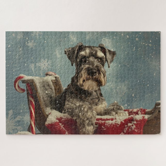 Puzzle Festividad de los Navidades de perro de Schnauzer (Horizontal)