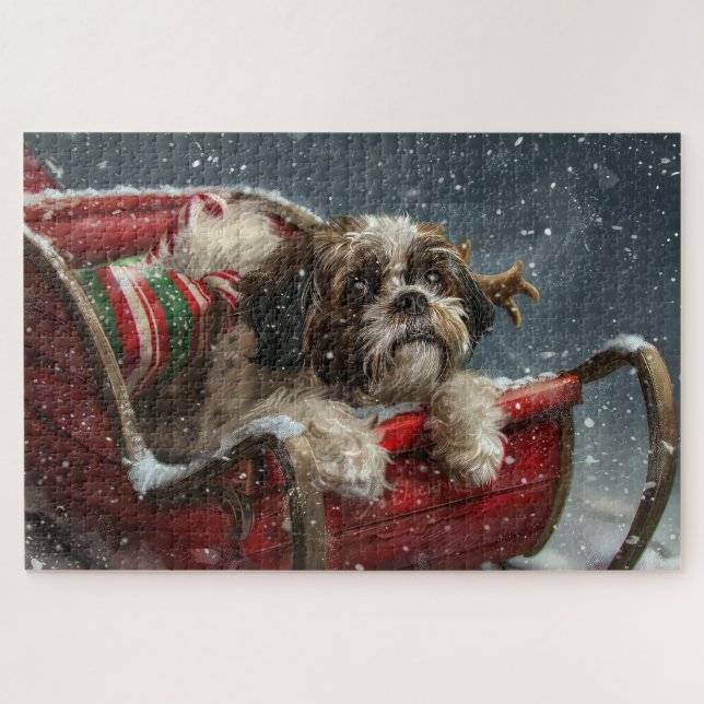 Puzzle Festividad de los Navidades de perro de Shih Tzu (Horizontal)