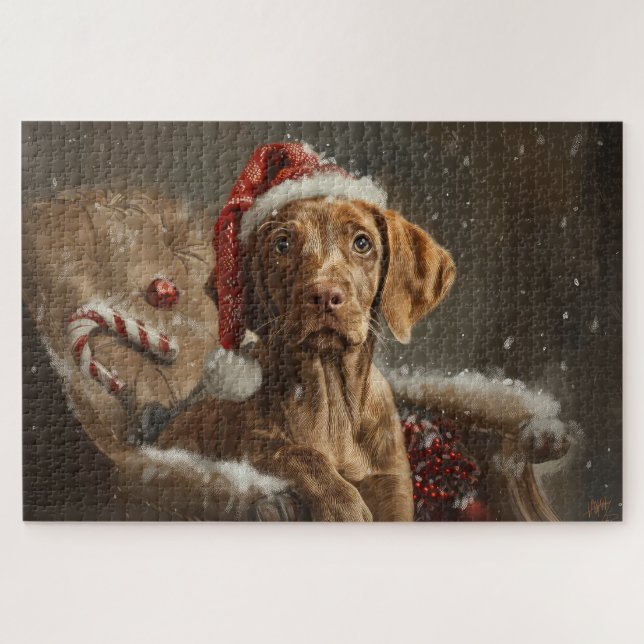 Puzzle Festividad de los Navidades de perro de Vizsla (Horizontal)