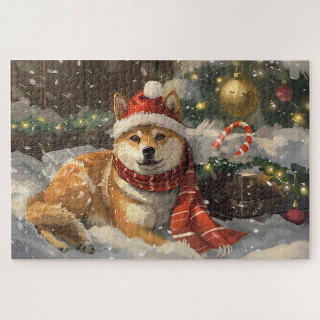Puzzle Festividad de los Navidades de perros indiu de Shi (Horizontal)