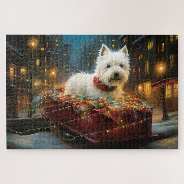 Puzzle Festividad de los Navidades de West Highland White (Horizontal)