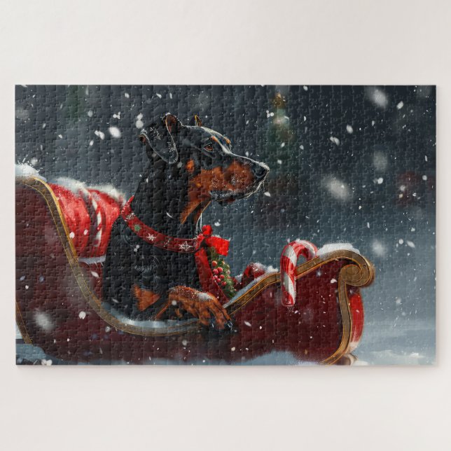 Puzzle Festividad de Navidades de perro de Doberman (Horizontal)