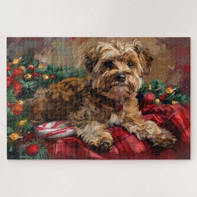 Puzzle Festividad de Navidades de perro de Yorkipoo (Horizontal)