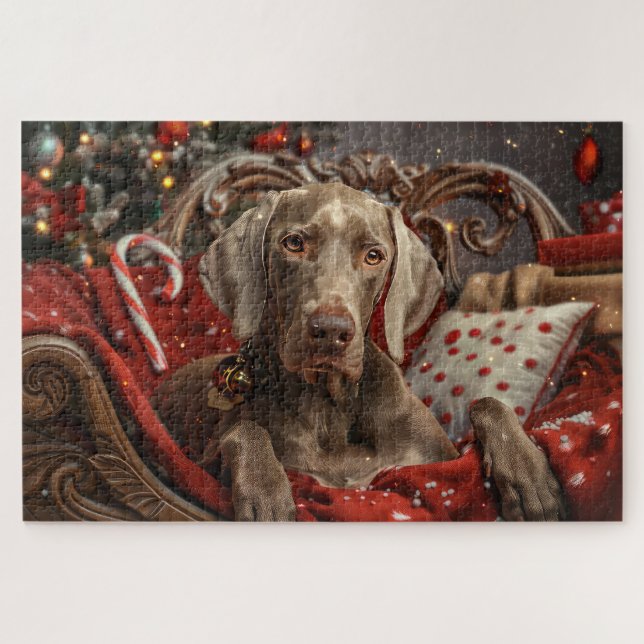 Puzzle Festividad navideña del perro de Weimaraner (Horizontal)